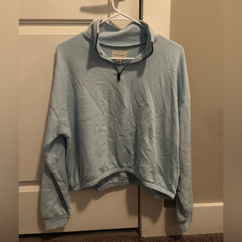 American Eagle Cropped Crewneck, Baby Blue, Size Small